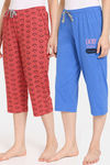 Rosaline Rural Charm Knit Cotton Capri (Pack of 2) - Red Blue — thumbnail 1